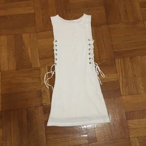 White knitted knee high dress